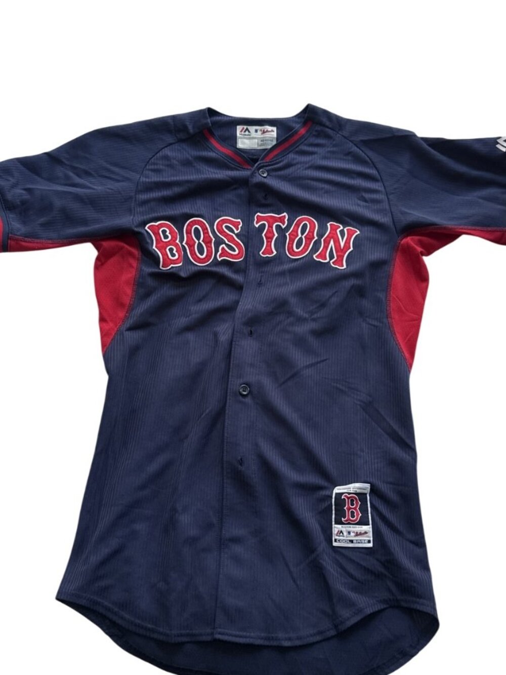 Majestic Size Medium (M) Navy Blue Baseball Jersey with Red Accents